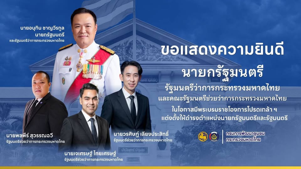 สำนักงานพัฒนาชุมชนอำเภอโป่งน้ำร้อน  ขอเเสดงความยินดี  นายอนุทิน ชาญวีรกูล นายกรัฐมนตรี  เป็นรัฐมนตรีว่าการกระทรวงมหาดไทย อีกตำแหน่งหนึ่ง