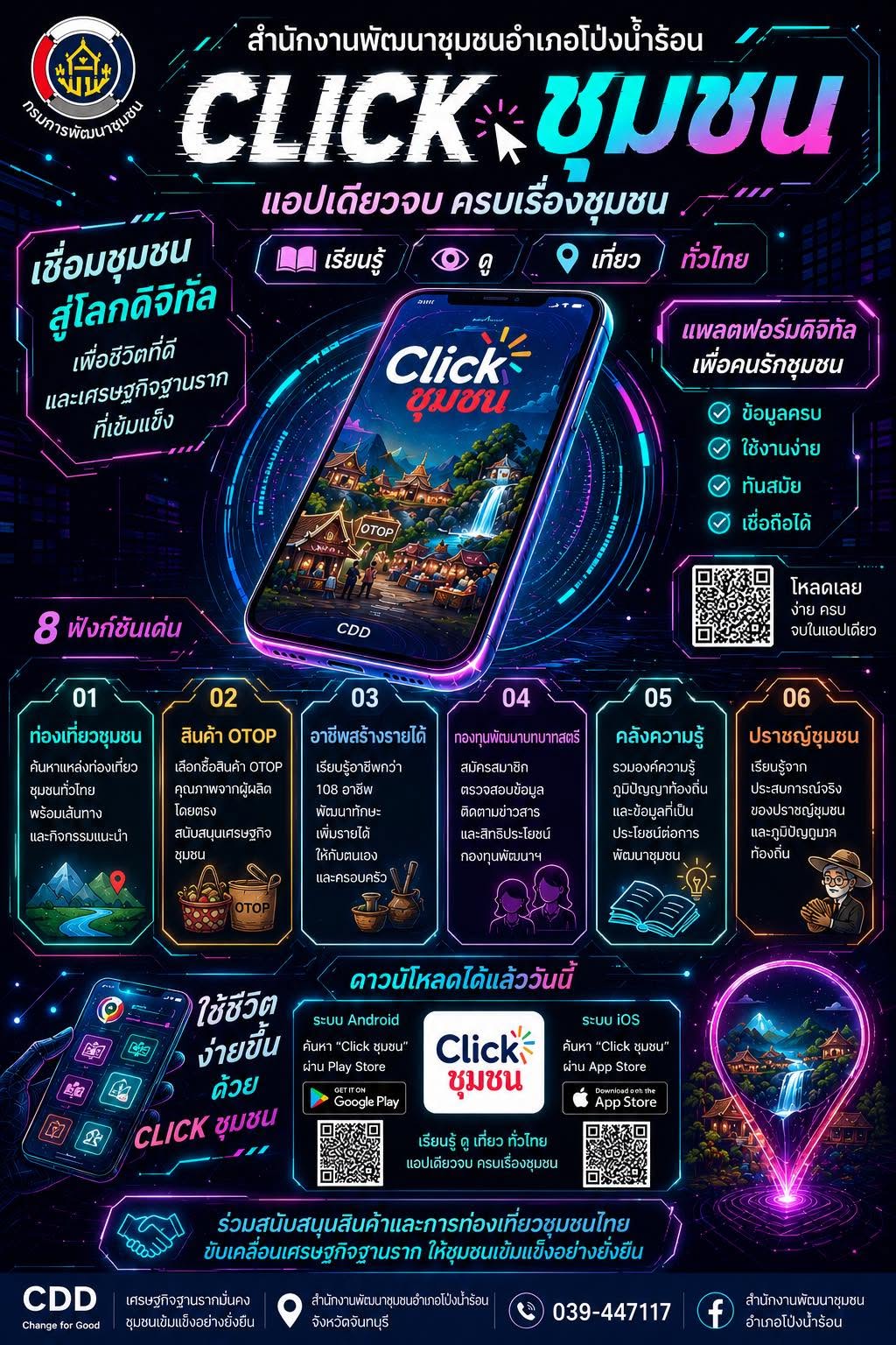 พช.โป่งน้ำร้อน ขอเชิญชวนทุกท่านดาวน์โหลดแอปพลิเคชั่น “Click ชุมชน”